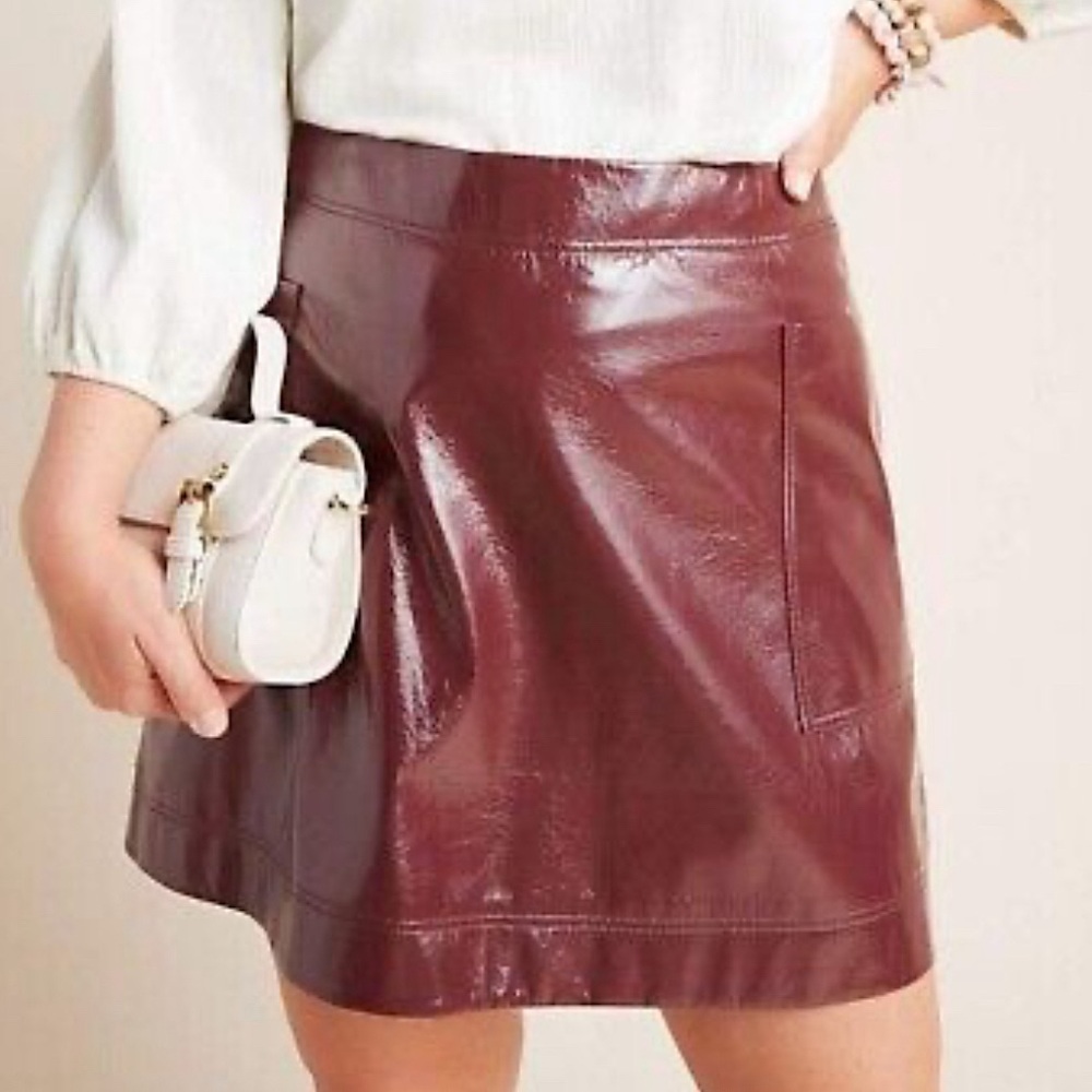 3/$25 faux leather autumn plum maroon biker grunge office Anthropologie skirt